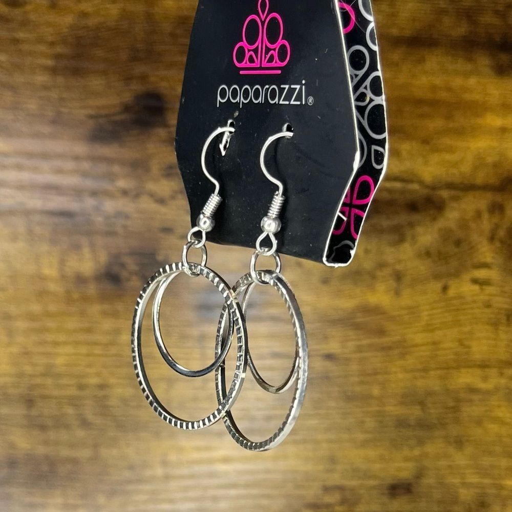 Silver Circle Dangling Earrings w/ Jewels